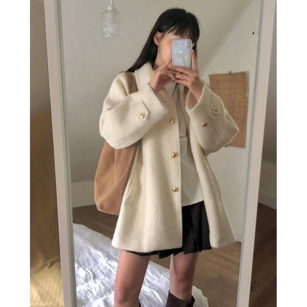 MiaoMiao Korea 氣質甜美💗 單排金釦毛呢大衣 秋冬 東大門 正韓代購-細節圖4