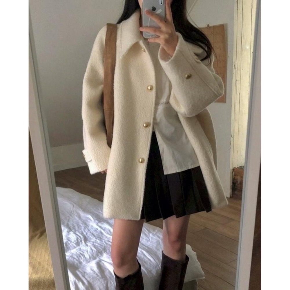 MiaoMiao Korea 氣質甜美💗 單排金釦毛呢大衣 秋冬 東大門 正韓代購-細節圖5
