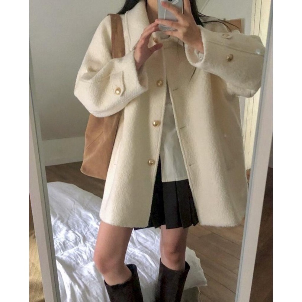 MiaoMiao Korea 氣質甜美💗 單排金釦毛呢大衣 秋冬 東大門 正韓代購-細節圖6
