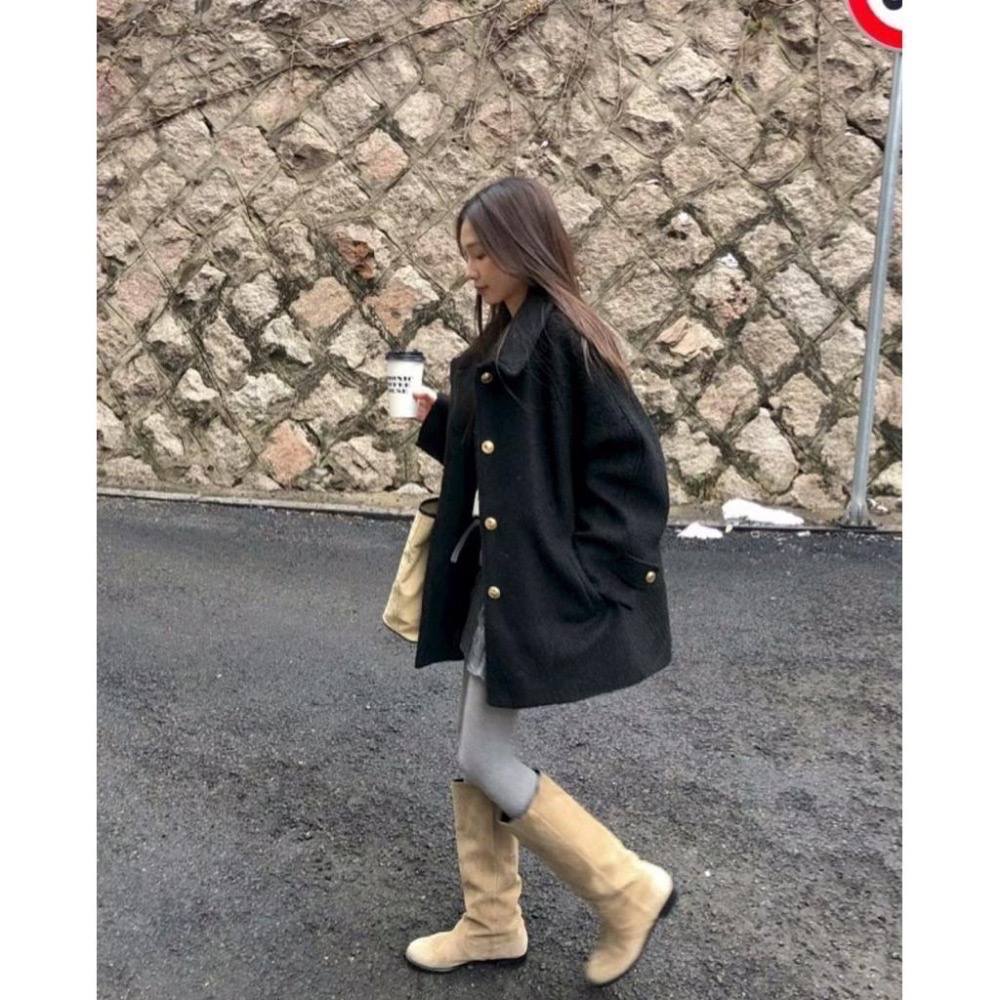 MiaoMiao Korea 氣質甜美💗 單排金釦毛呢大衣 秋冬 東大門 正韓代購-細節圖7