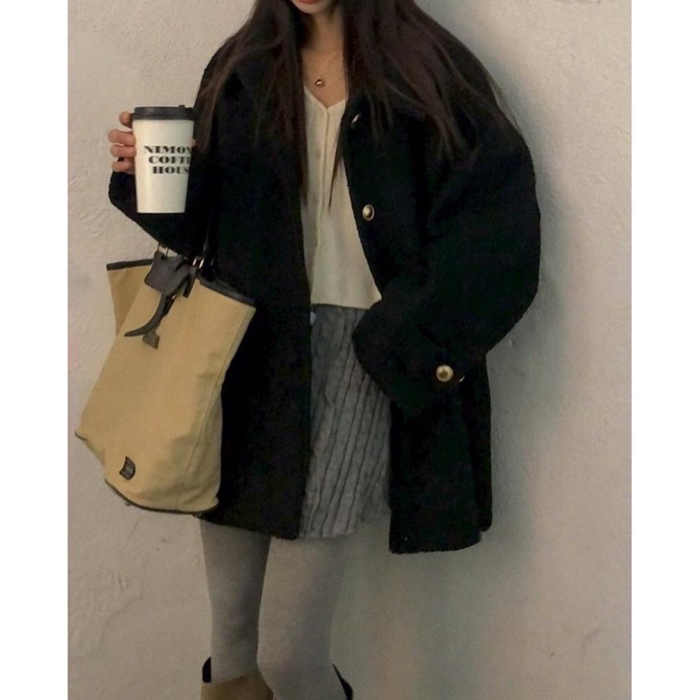 MiaoMiao Korea 氣質甜美💗 單排金釦毛呢大衣 秋冬 東大門 正韓代購-細節圖8