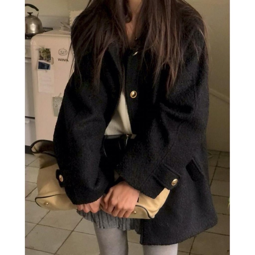 MiaoMiao Korea 氣質甜美💗 單排金釦毛呢大衣 秋冬 東大門 正韓代購-細節圖9