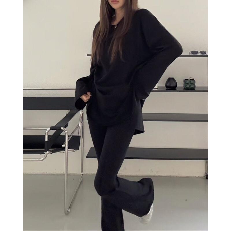 【現貨】MiaoMiao Korea 小黑褲🖤 百搭鬆緊微喇棉褲 春季 東大門 正韓代購-細節圖4