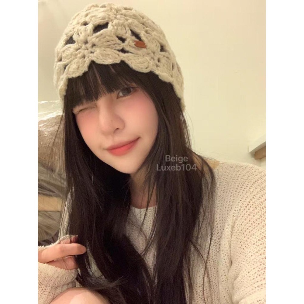 MiaoMiao Korea 韓妞戴這頂🧶 皮標鉤花針織帽 秋冬 東大門 正韓代購-細節圖4