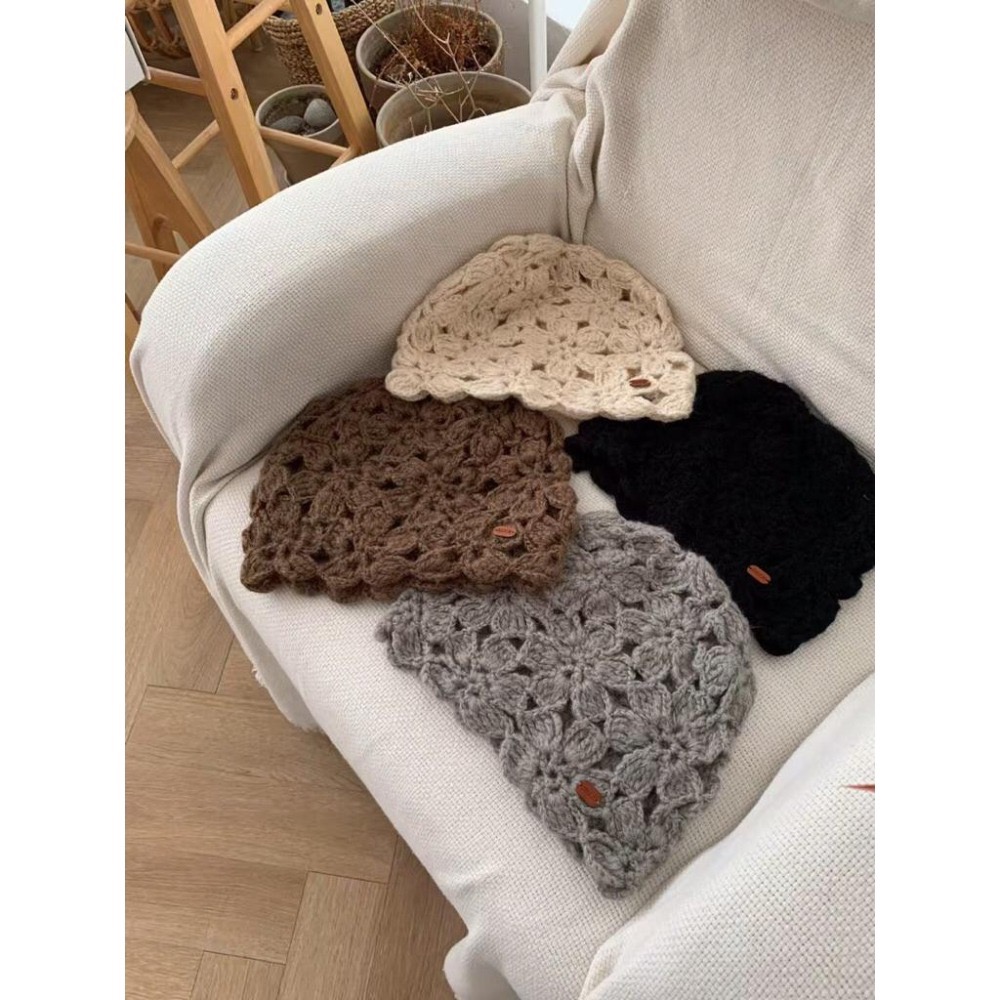 MiaoMiao Korea 韓妞戴這頂🧶 皮標鉤花針織帽 秋冬 東大門 正韓代購-細節圖5