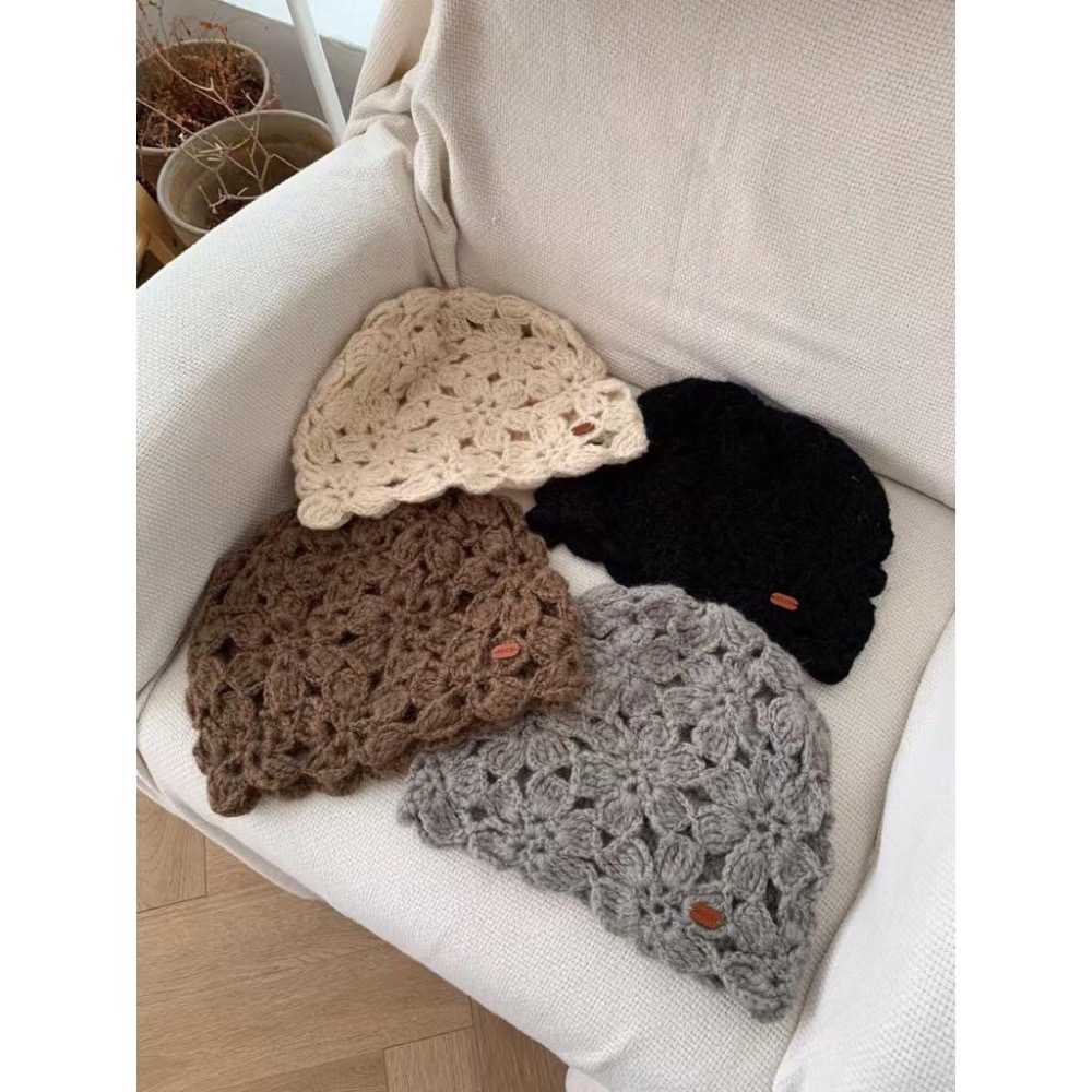 MiaoMiao Korea 韓妞戴這頂🧶 皮標鉤花針織帽 秋冬 東大門 正韓代購-細節圖6