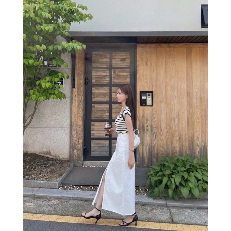 【現+預】MiaoMiao Korea 氣質歐膩 白色開衩牛仔裙 春夏 東大門 正韓代購-細節圖3