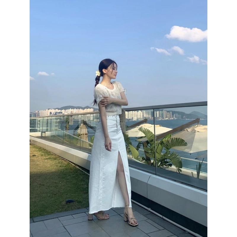 【現+預】MiaoMiao Korea 氣質歐膩 白色開衩牛仔裙 春夏 東大門 正韓代購-細節圖4