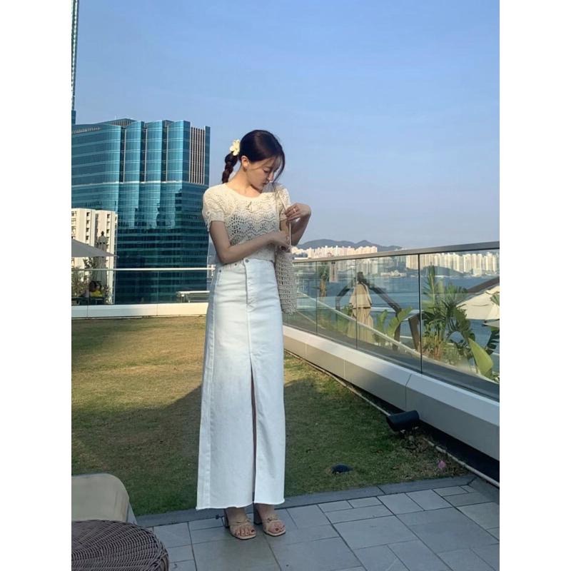 【現+預】MiaoMiao Korea 氣質歐膩 白色開衩牛仔裙 春夏 東大門 正韓代購-細節圖5