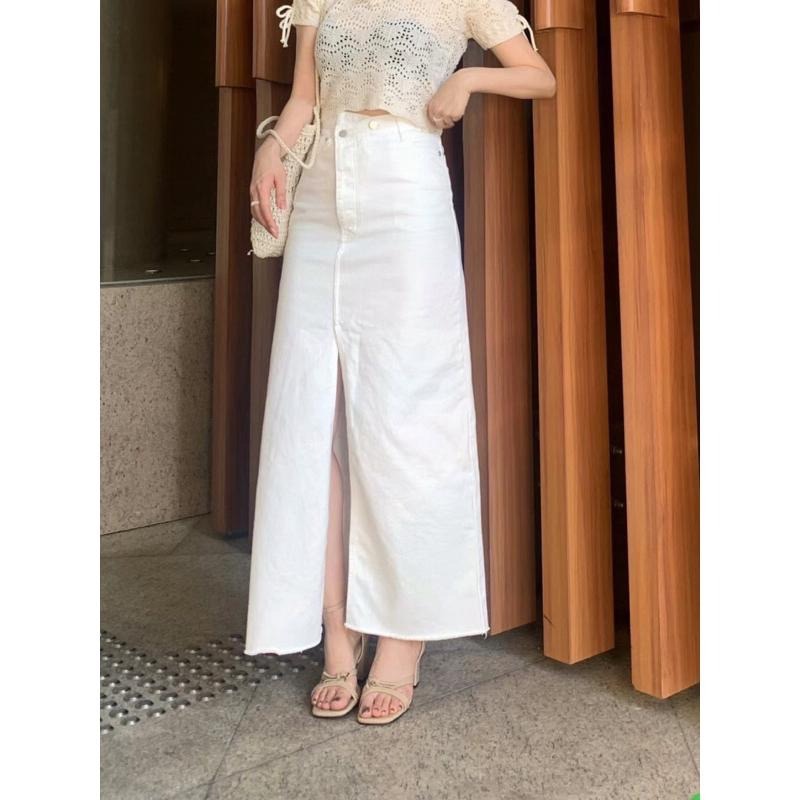 【現+預】MiaoMiao Korea 氣質歐膩 白色開衩牛仔裙 春夏 東大門 正韓代購-細節圖6