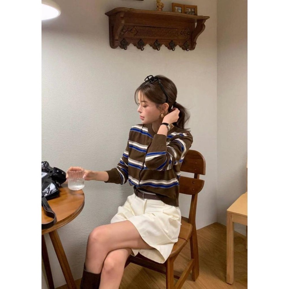 【現+預】MiaoMiao Korea 自購款❤️ MIU風條紋撞色開衫外套 秋季 東大門 正韓代購-細節圖2