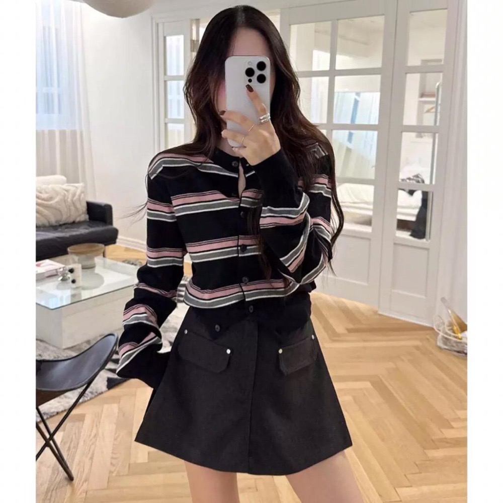 【現+預】MiaoMiao Korea 自購款❤️ MIU風條紋撞色開衫外套 秋季 東大門 正韓代購-細節圖8