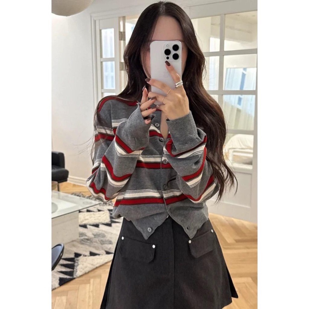 【現+預】MiaoMiao Korea 自購款❤️ MIU風條紋撞色開衫外套 秋季 東大門 正韓代購-細節圖9