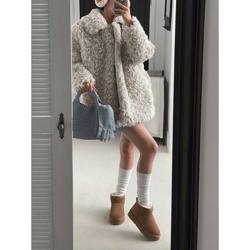 【現貨】MiaoMiao Korea 適合22.5號小腳人❤️ 羊毛短筒牛麂皮厚底雪靴 冬季 東大門 正韓代購-細節圖3