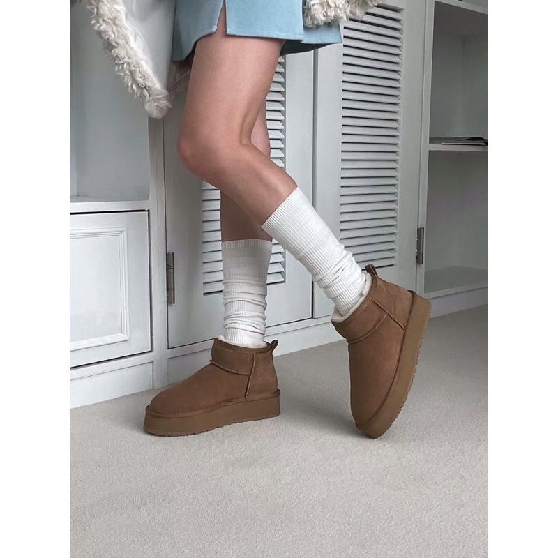 【現貨】MiaoMiao Korea 適合22.5號小腳人❤️ 羊毛短筒牛麂皮厚底雪靴 冬季 東大門 正韓代購-細節圖4