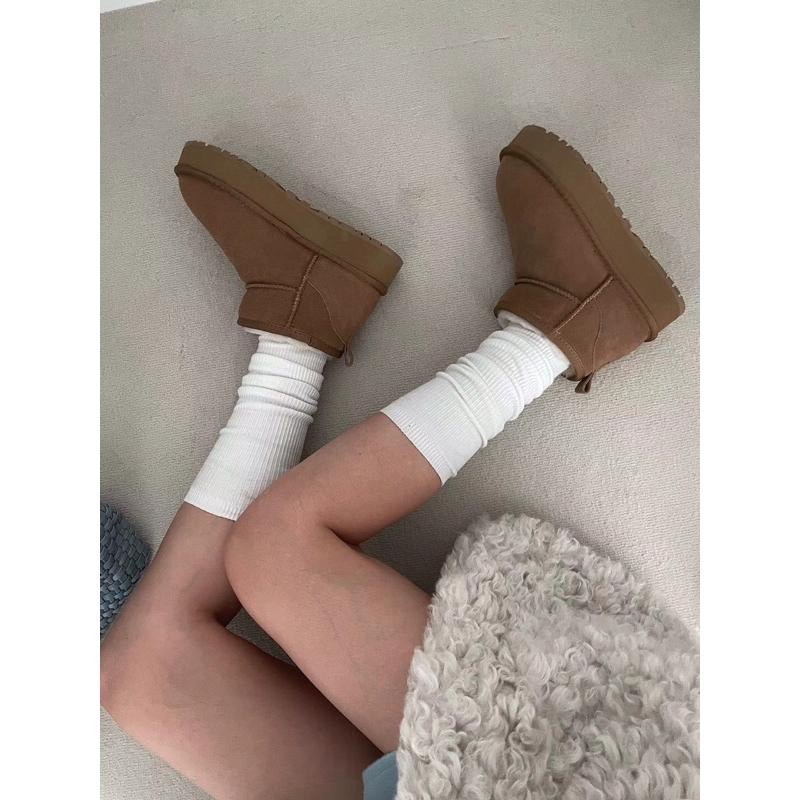 【現貨】MiaoMiao Korea 適合22.5號小腳人❤️ 羊毛短筒牛麂皮厚底雪靴 冬季 東大門 正韓代購-細節圖6