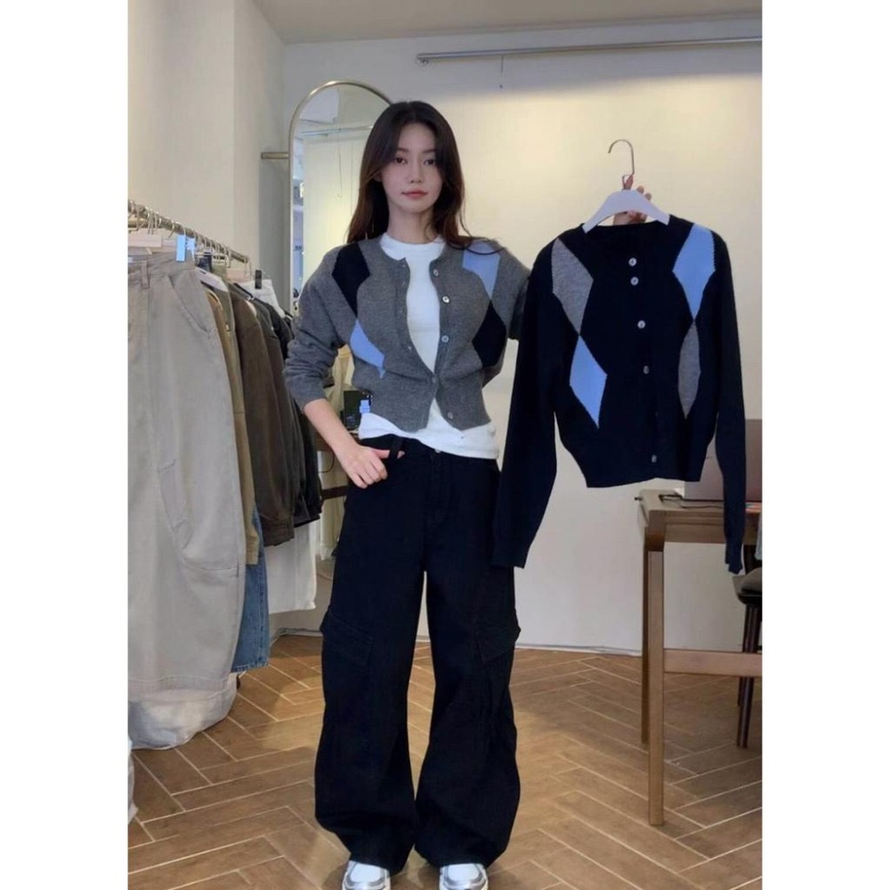 MiaoMiao Korea 學院風菱格針織開衫外套 秋冬 東大門 正韓代購-細節圖4