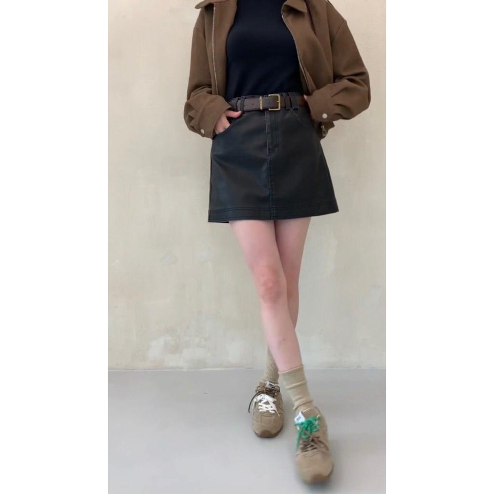 MiaoMiao Korea 肉肉臀友好❤️ 水洗復古感皮裙 秋冬 東大門 正韓代購-細節圖2