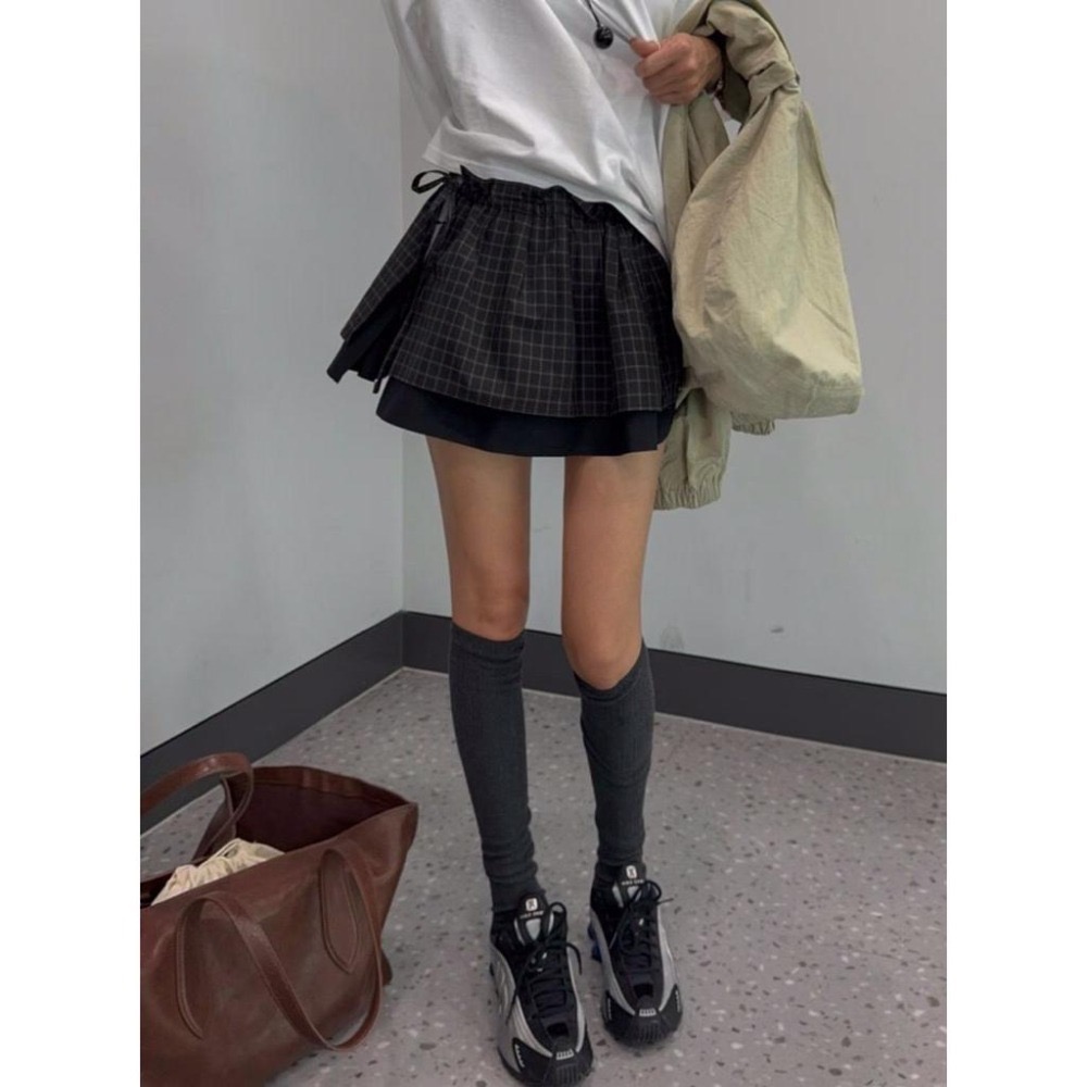 MiaoMiao Korea 俏皮復古 格紋拼接屁廉 秋季 東大門 正韓代購-細節圖2