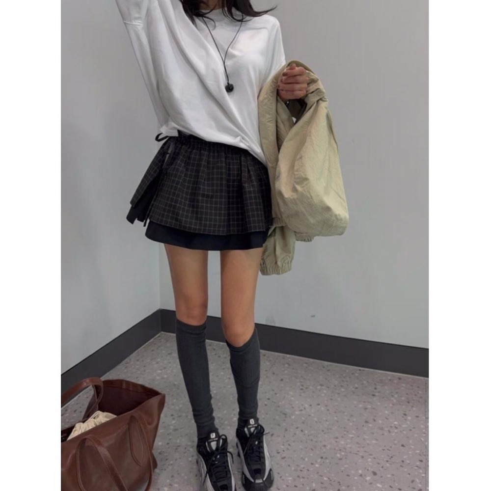 MiaoMiao Korea 俏皮復古 格紋拼接屁廉 秋季 東大門 正韓代購-細節圖3