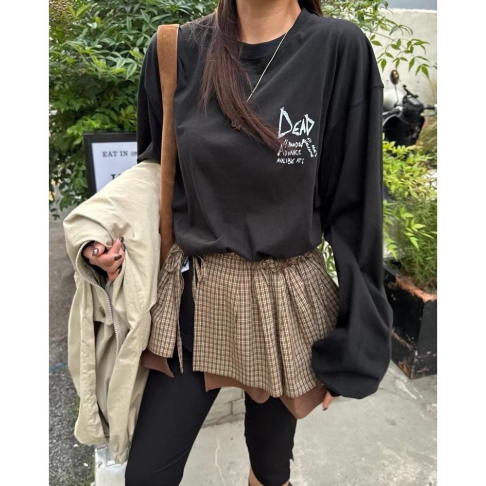 MiaoMiao Korea 俏皮復古 格紋拼接屁廉 秋季 東大門 正韓代購-細節圖5