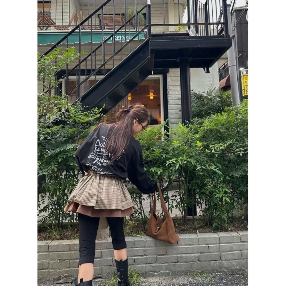 MiaoMiao Korea 俏皮復古 格紋拼接屁廉 秋季 東大門 正韓代購-細節圖7