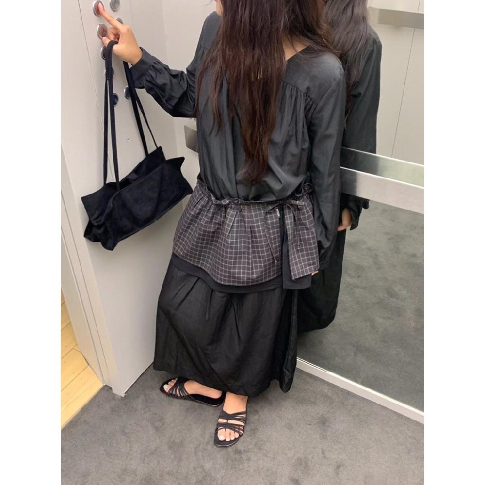 MiaoMiao Korea 俏皮復古 格紋拼接屁廉 秋季 東大門 正韓代購-細節圖8