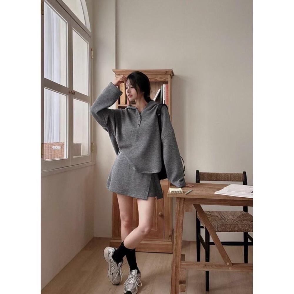 MiaoMiao Korea 不費力穿搭👌 厚磅針織連帽套裝 連帽上衣+鬆緊褲裙 秋季 東大門 正韓代購-細節圖7