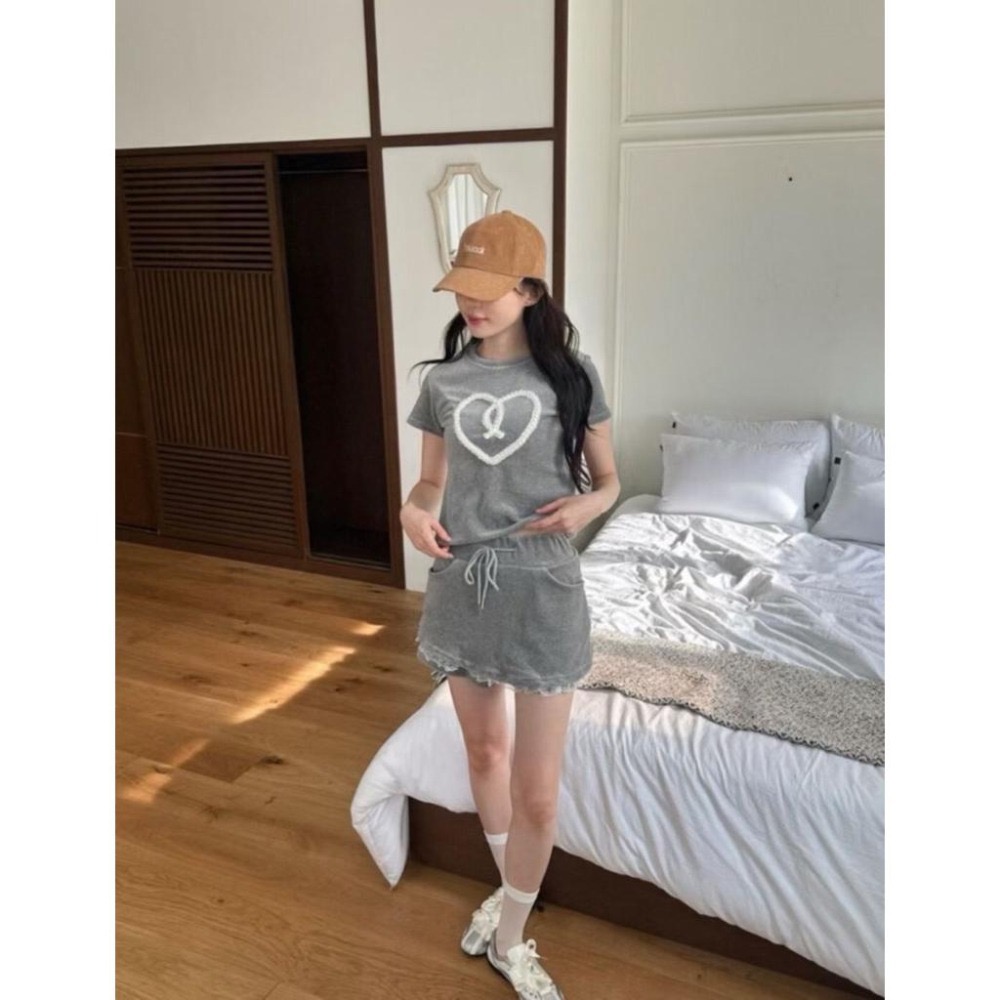 MiaoMiao Korea 純欲可愛 珍珠愛心絨面套裝 春季 東大門 正韓代購-細節圖2