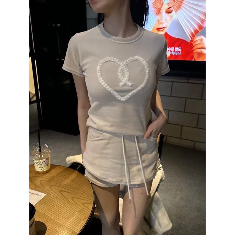 MiaoMiao Korea 純欲可愛 珍珠愛心絨面套裝 春季 東大門 正韓代購-細節圖4