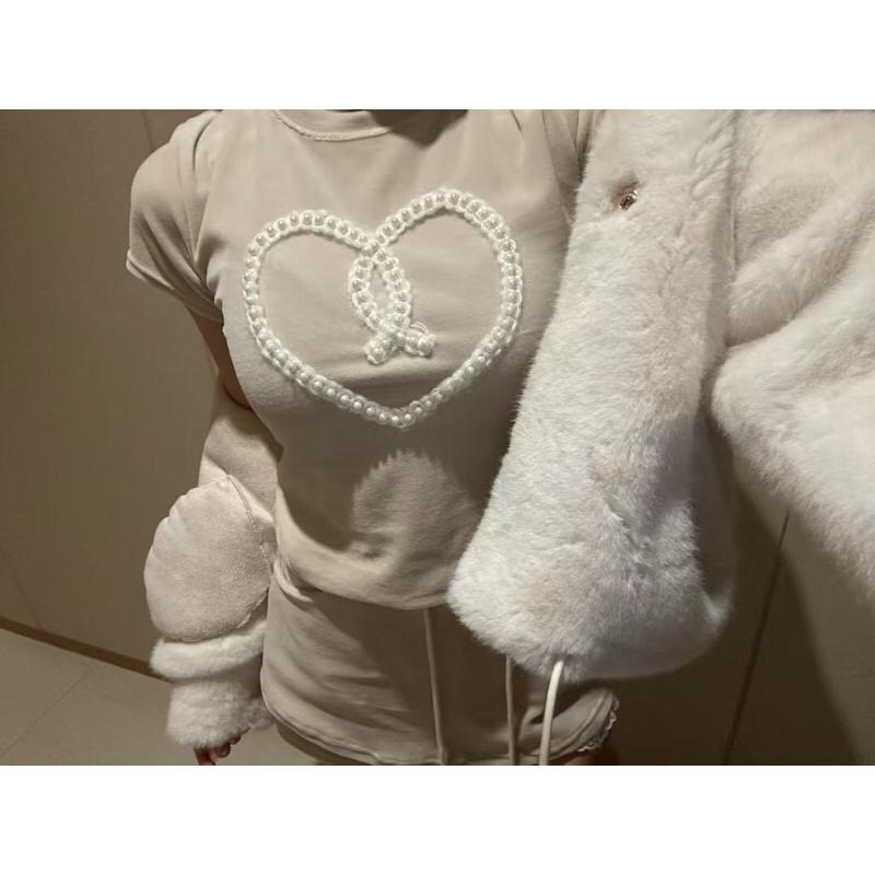 MiaoMiao Korea 純欲可愛 珍珠愛心絨面套裝 春季 東大門 正韓代購-細節圖5