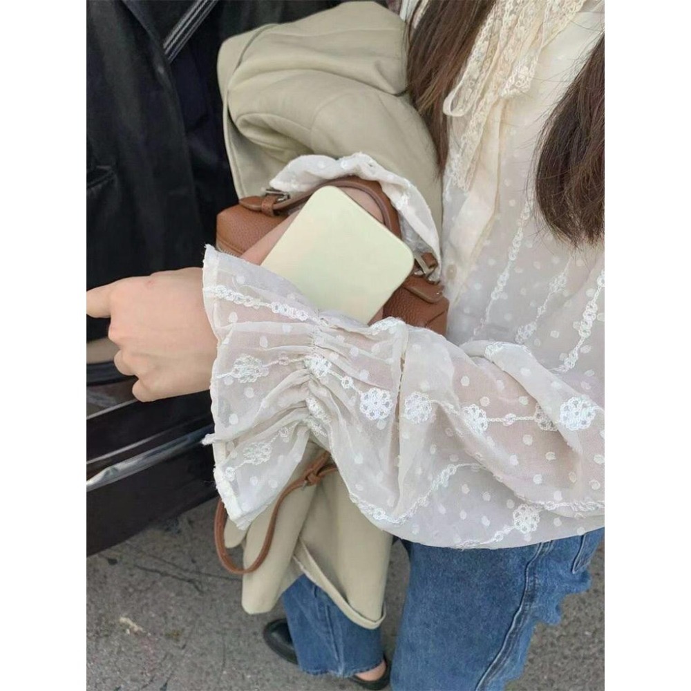 【現+預】MiaoMiao Korea 法式浪漫🌹 蕾絲刺繡花邊透膚上衣 秋季 東大門 正韓代購-細節圖4