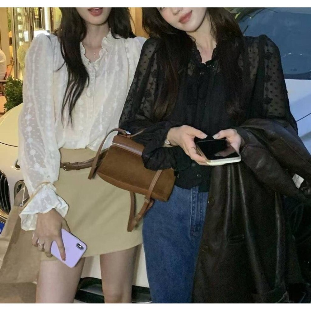 【現+預】MiaoMiao Korea 法式浪漫🌹 蕾絲刺繡花邊透膚上衣 秋季 東大門 正韓代購-細節圖6