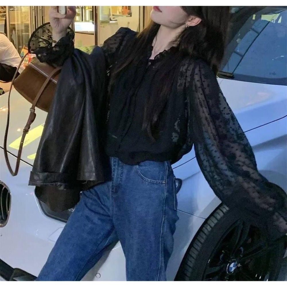 【現+預】MiaoMiao Korea 法式浪漫🌹 蕾絲刺繡花邊透膚上衣 秋季 東大門 正韓代購-細節圖7