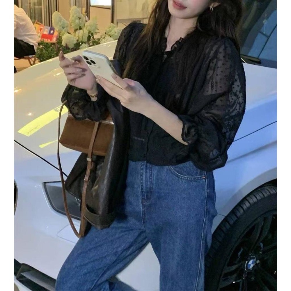 【現+預】MiaoMiao Korea 法式浪漫🌹 蕾絲刺繡花邊透膚上衣 秋季 東大門 正韓代購-細節圖8