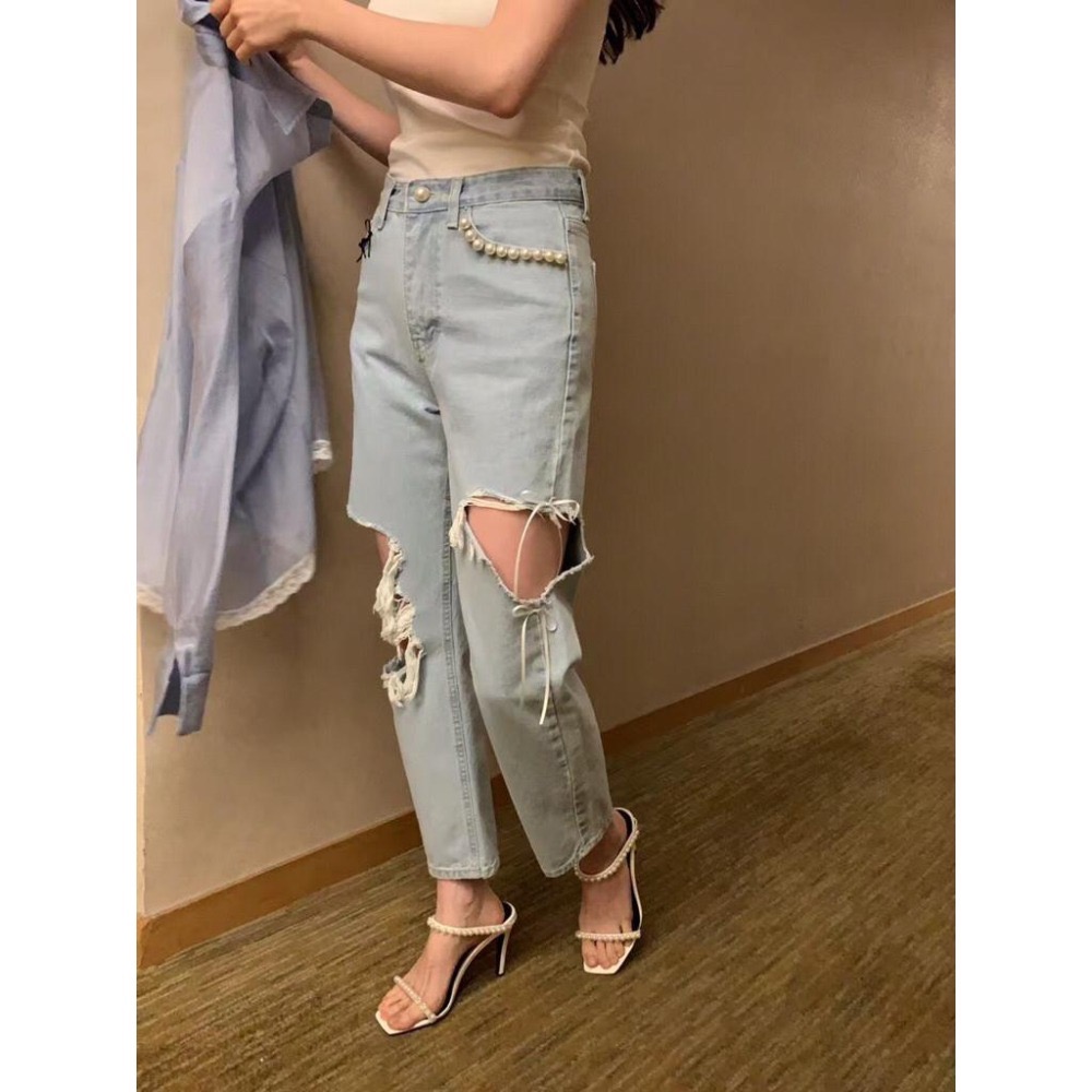 【現貨】MiaoMiao Korea 陪妳可可愛愛❤️ 絲帶蝴蝶結破洞牛仔褲 春夏 東大門 正韓代購-細節圖8