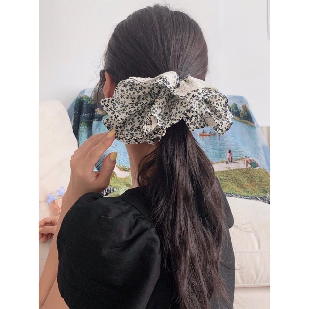 MiaoMiao Korea 田園風碎花緞帶扇形髮圈 夏季 東大門 正韓代購-細節圖2