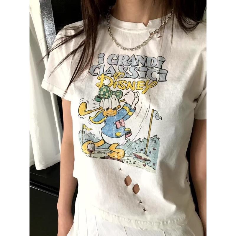 【現貨】MiaoMiao Korea 唐老鴨破洞做舊T恤 春夏 東大門 正韓代購-細節圖5