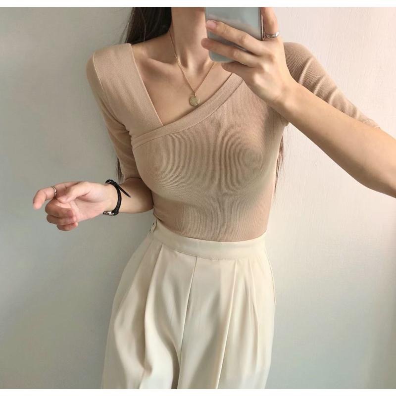 【現貨】MiaoMiao Korea 氣質顯瘦 不對稱斜肩上衣 東大門 正韓代購-細節圖3