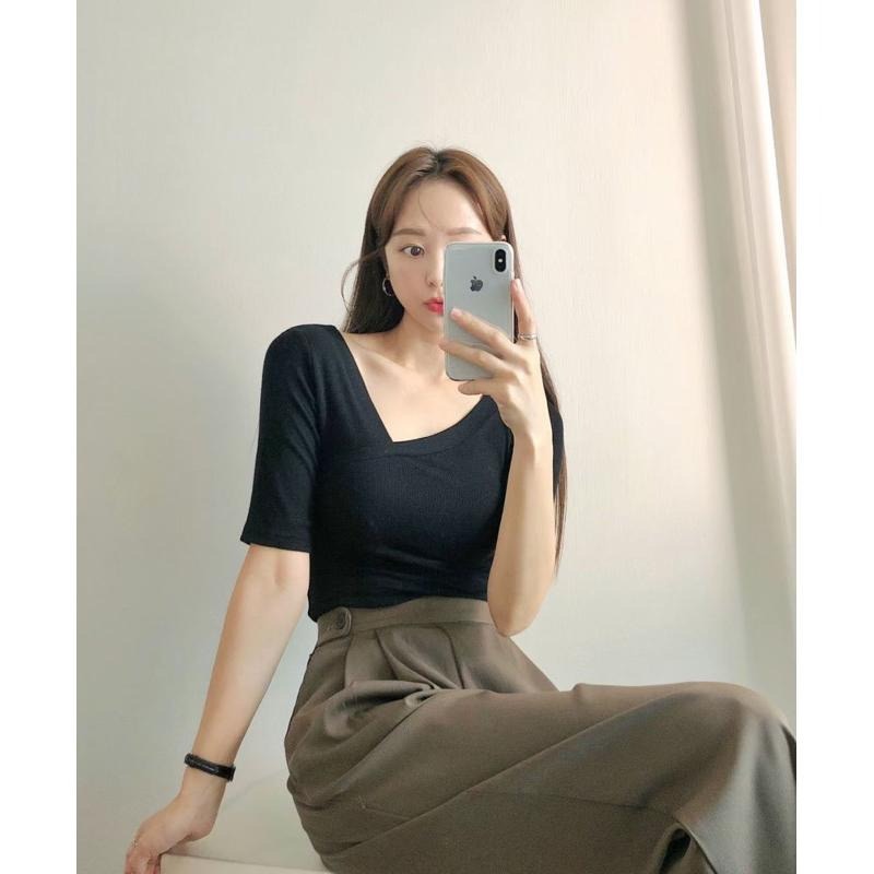【現貨】MiaoMiao Korea 氣質顯瘦 不對稱斜肩上衣 東大門 正韓代購-細節圖6