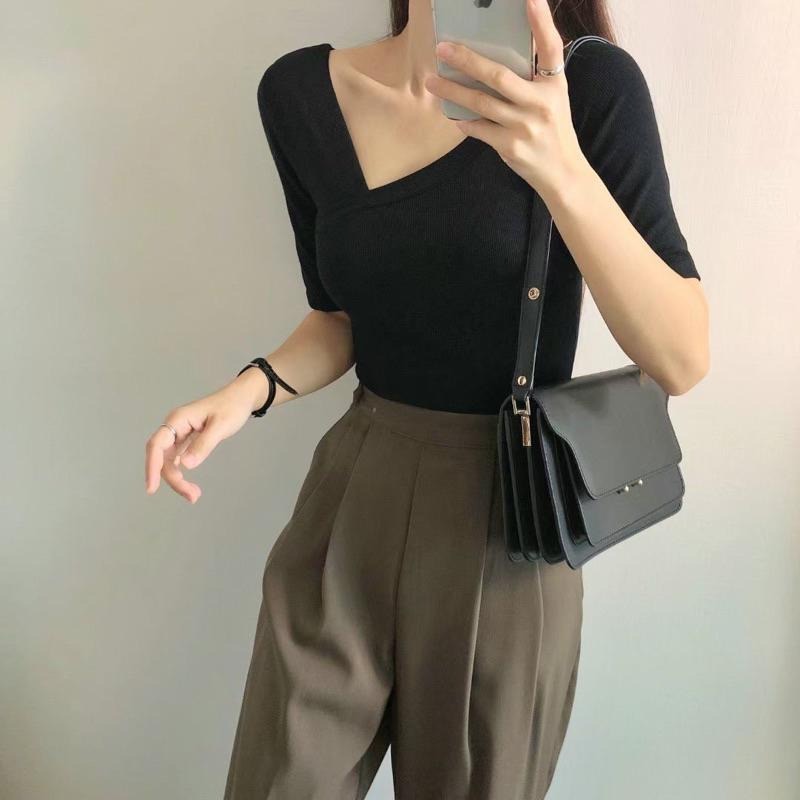 【現貨】MiaoMiao Korea 氣質顯瘦 不對稱斜肩上衣 東大門 正韓代購-細節圖9