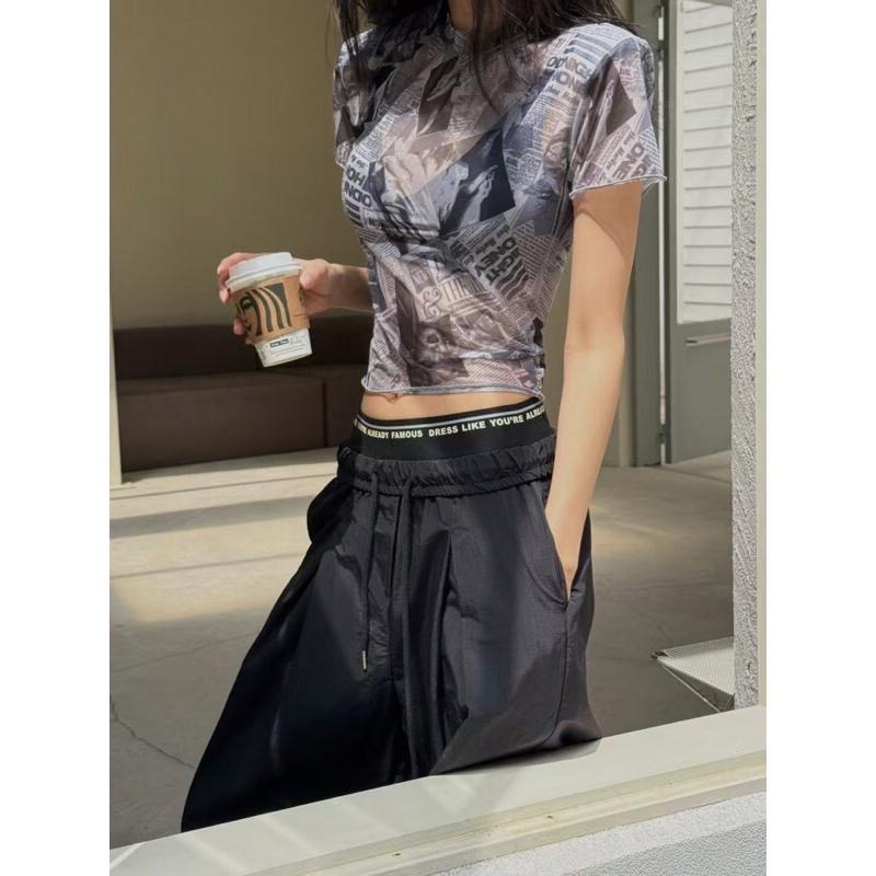 【現貨】MiaoMiao Korea 時尚態度跩姊褲😎 反折字母雙褲頭鬆緊休閒褲 春夏 東大門 正韓代購-細節圖9