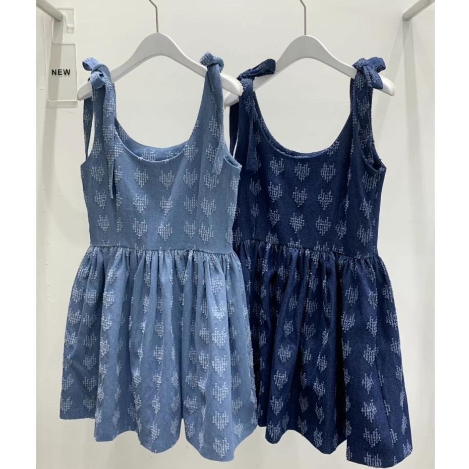 【現貨】MiaoMiao Korea 可愛甜美 愛心刺繡綁帶牛仔洋裝 夏季 東大門 正韓代購-細節圖5