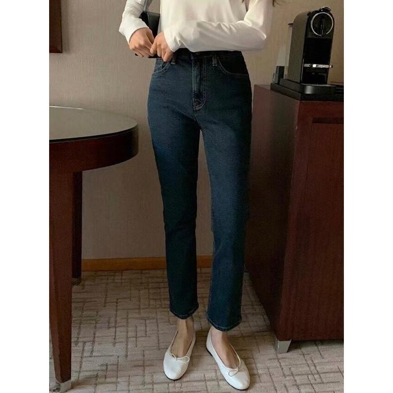 【現貨】MiaoMiao Korea 檔口大爆款🔥 （加絨 ）小直筒九分鬆緊牛仔褲 秋冬 東大門 正韓代購-細節圖5