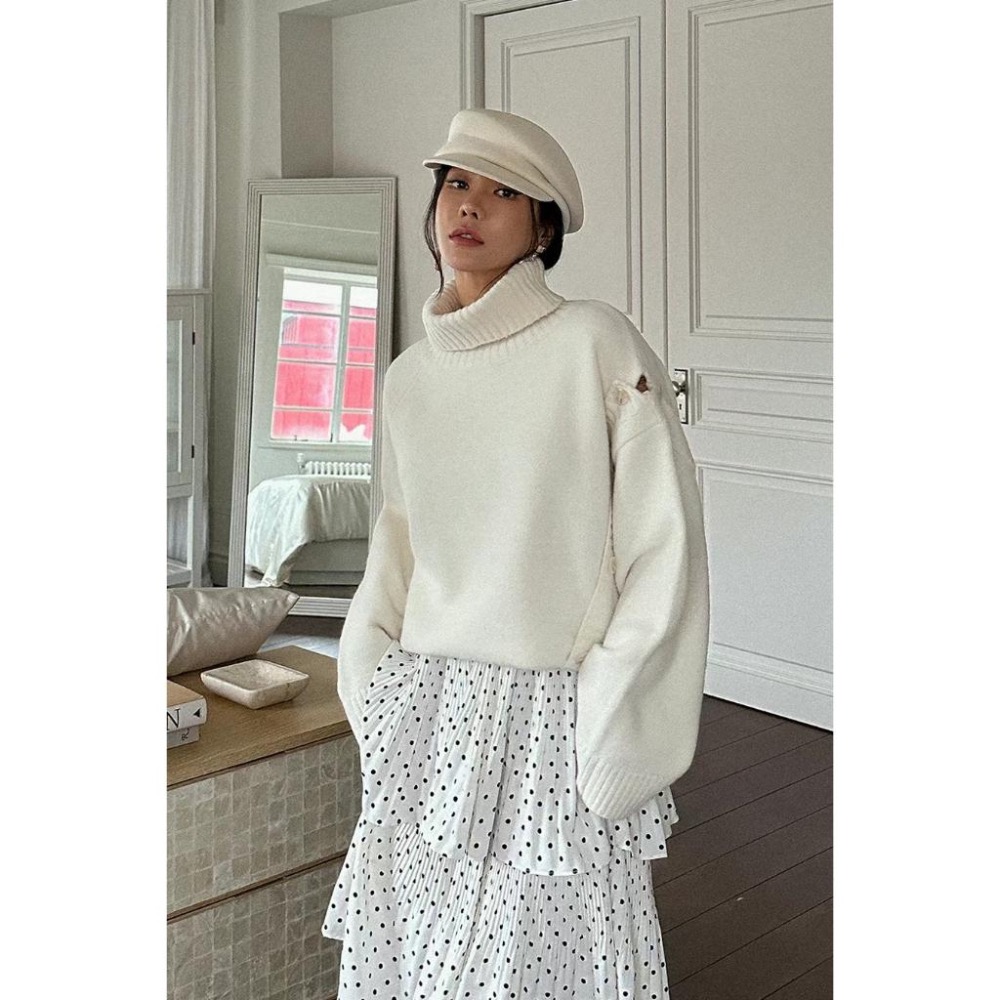 【現貨】MiaoMiao Korea 超級溫暖 設計感高領斜釦毛衣 冬季 東大門 正韓代購-細節圖4