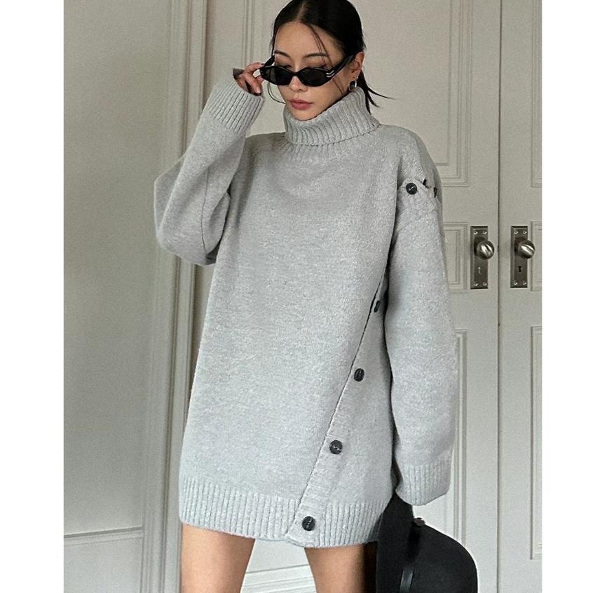 【現貨】MiaoMiao Korea 超級溫暖 設計感高領斜釦毛衣 冬季 東大門 正韓代購-細節圖7