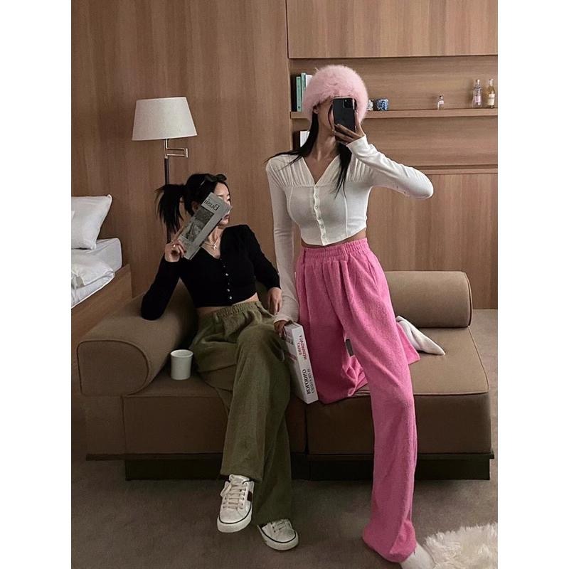 【現貨】MiaoMiao Korea 氣質修身款 V領褶皺拼接繫扣長袖上衣 秋冬 東大門 正韓代購-細節圖8