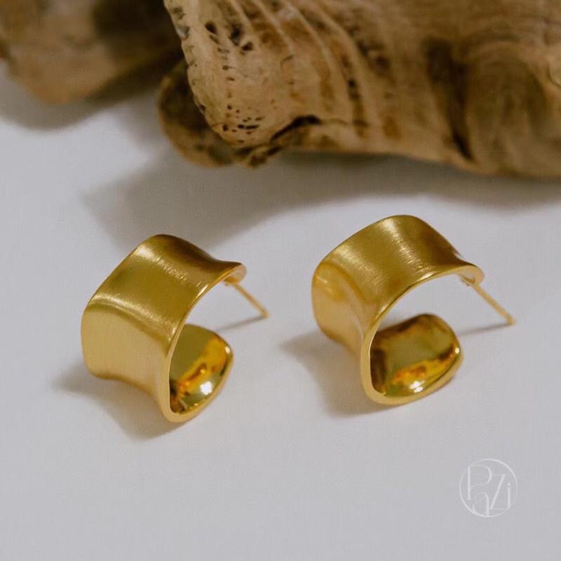 【現貨】MiaoMiao Korea 松本惠奈同款 金屬不規則寬面C字耳環 春季 東大門 正韓代購-細節圖2