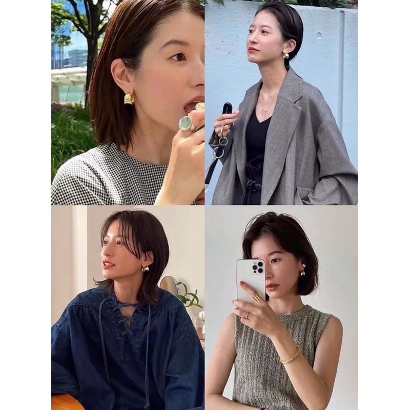 【現貨】MiaoMiao Korea 松本惠奈同款 金屬不規則寬面C字耳環 春季 東大門 正韓代購-細節圖3