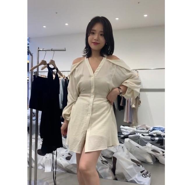 【現貨】MiaoMiao Korea 溫柔氣質 露肩傘狀套裝 Matiere IU歐膩 秋季 東大門 正韓代購-細節圖5